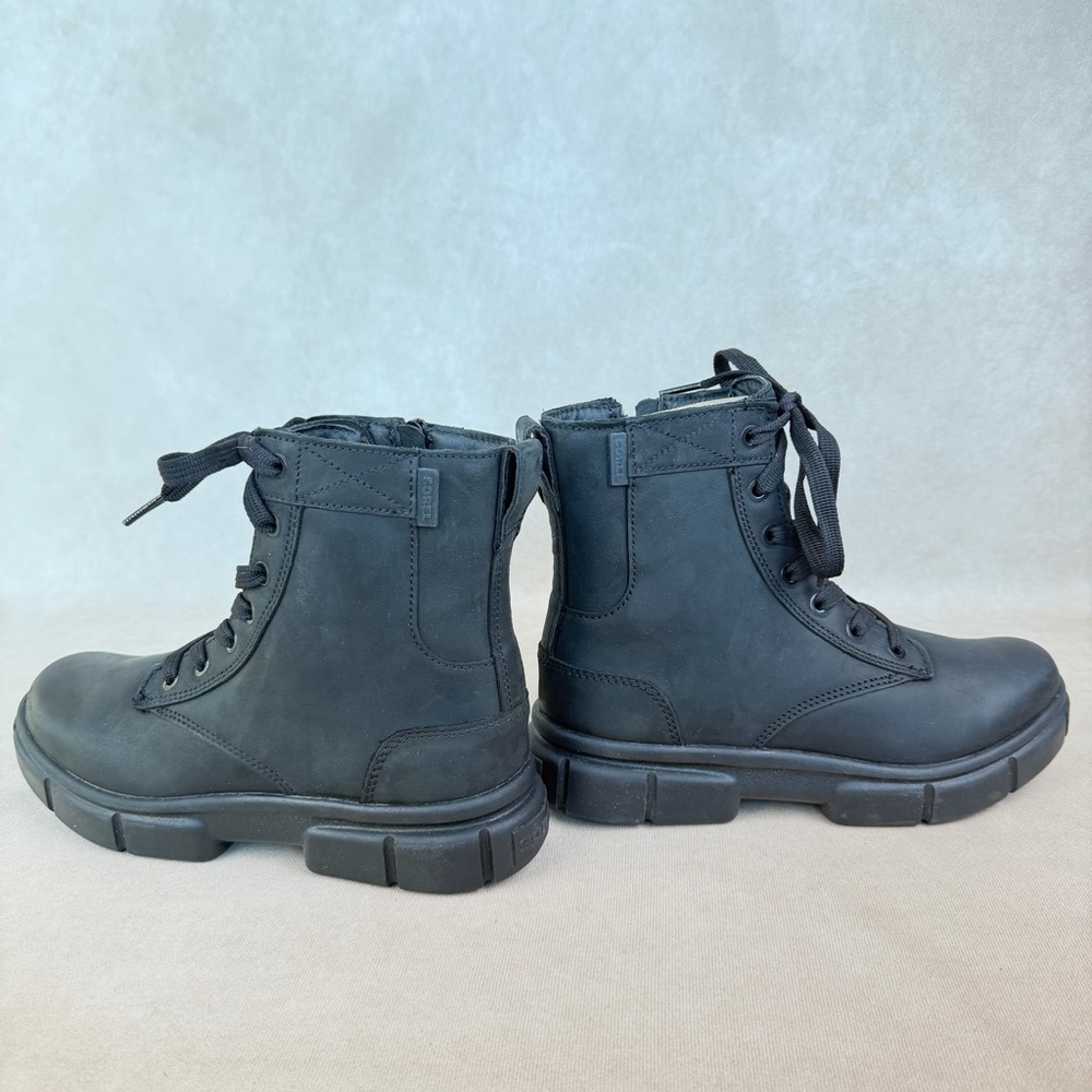 Sorel Explorer Black Leather Lace-Up Combat Boots Side Zip Women size 8 - Picture 7 of 14